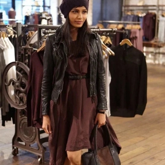 AllSaints Belvedere Biker Leather Jacket Size US 4 NWT Black - Picture 6 of 12